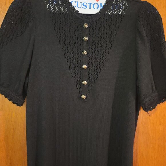 Vintage Castleberry Navy Blue Short Sleeve Knit Long Dress Size 8 - Picture 2 of 5